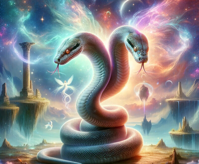 A two-headed snake in a spiritual and fantasy setting